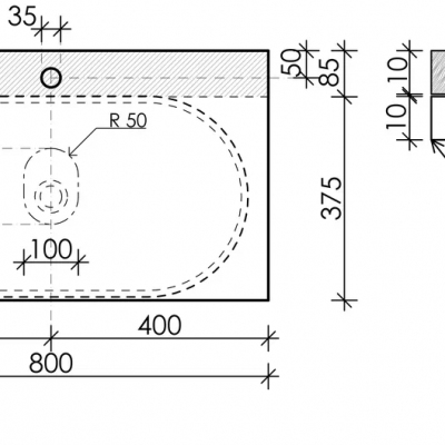 Столешница для ванной комнаты SANCOS 800х460 с отверстием под смеситель, цвет kreman, артикул TT80A2X, TT80A2X