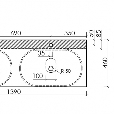 Столешница для ванной комнаты SANCOS из керамогранита SANCOS Black Sky 1400х460 c отверстием под смеситель,TT140A1X