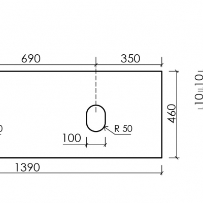 Столешница для ванной комнаты SANCOS из керамогранита SANCOS Black Sky 1400х460 без отверстия под смеситель,TT140A1