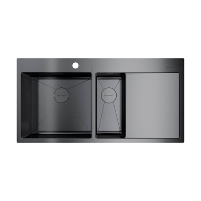 Кухонная мойка Omoikiri Akisame 100-2-L-GM нерж. сталь/вороненая сталь, 4973103