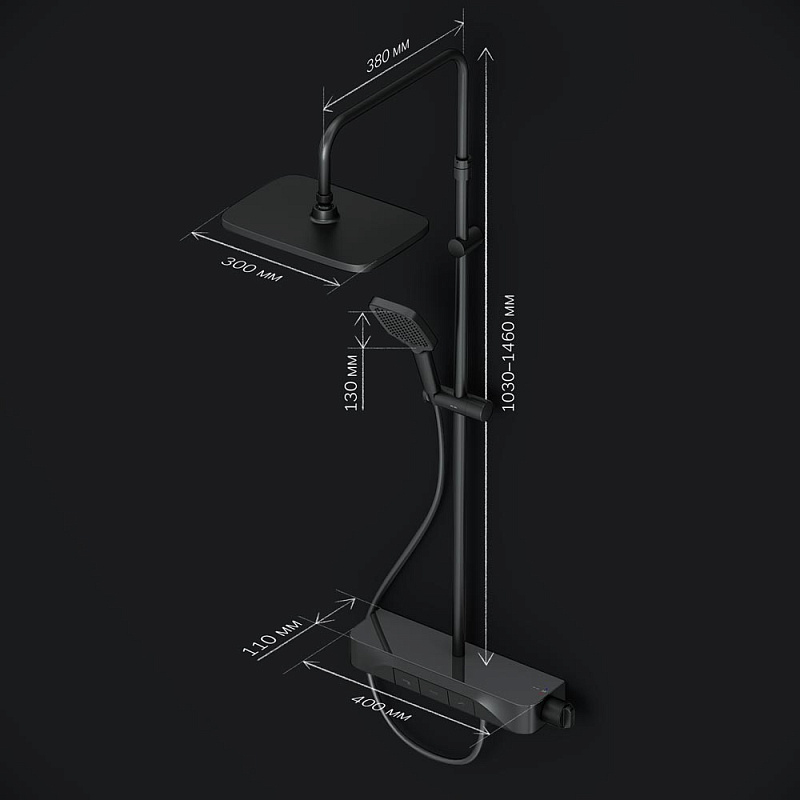 Душевая система AM.PM Func F078F722 стойка с тропическим душем, смесителем, изливом, черная