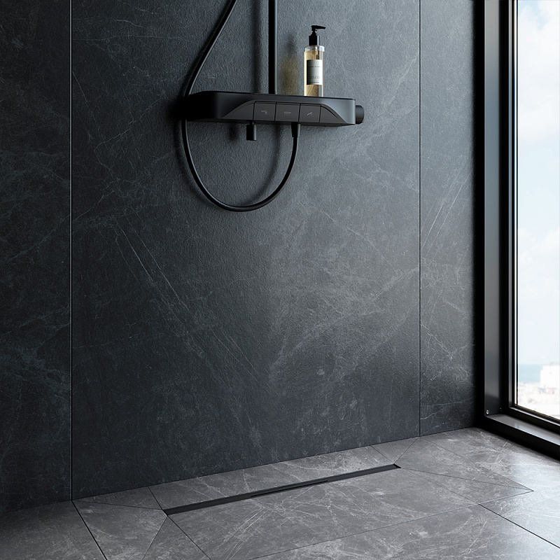 Душевой трап (лоток) 60 AM.PM MasterFlow Slim W01SC-S11-060-05BM комбинированный затвор с черной матовой решеткой