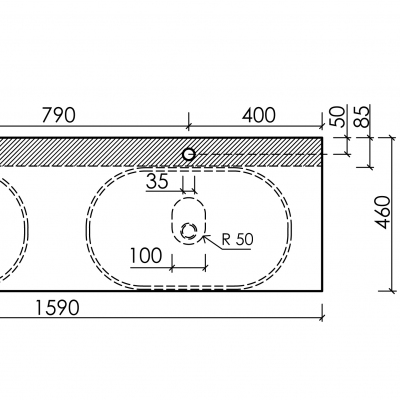 Столешница для ванной комнаты SANCOS из керамогранита SANCOS Black Sky 1600х460 c отверстием под смеситель,TT160A1X