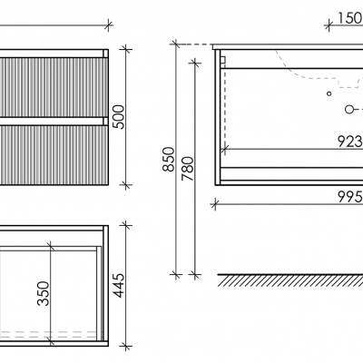 Тумба подвесная SANCOS Snob R, Bianco 995х445х500, под столешницу без отверстия под смеситель, цвет Black Sky, SNR100W