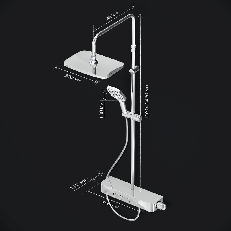 Душевая система AM.PM Func F078F700 стойка с тропическим душем, смесителем, изливом, хром