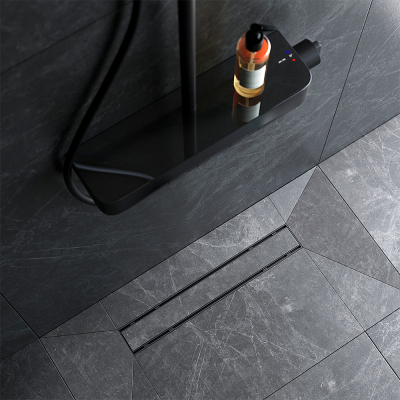 Душевой трап (лоток) 50 AM.PM PrimeFlow W02SC-U11-050-04BM комбинированный затвор с черной матовой решеткой под плитку