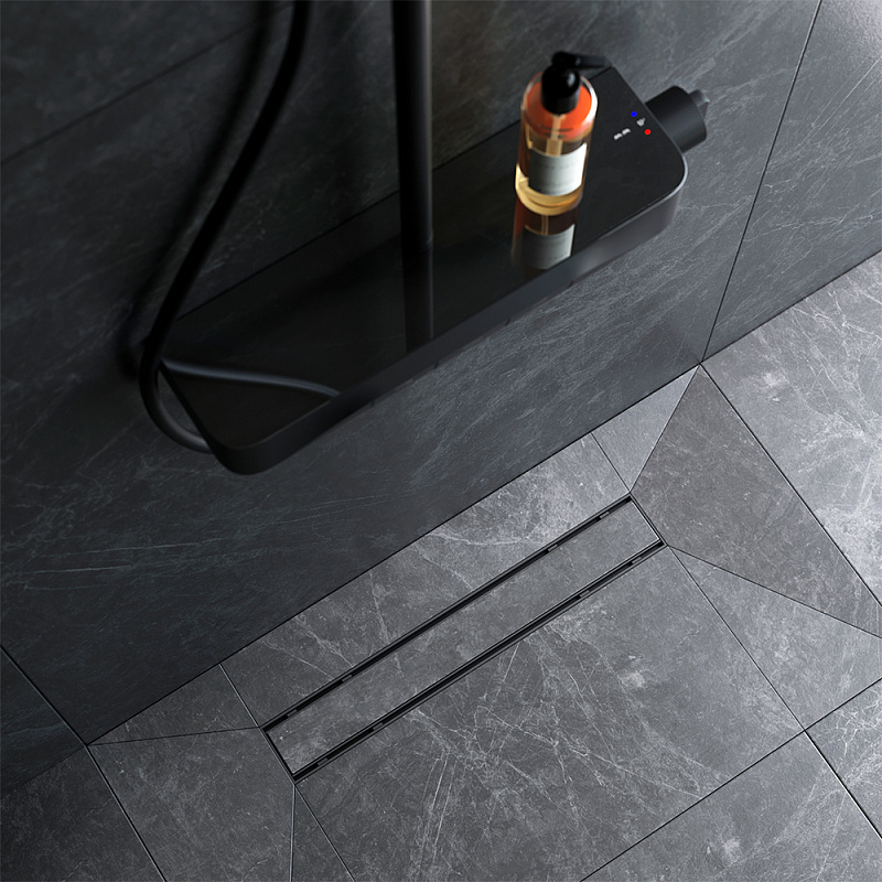 Душевой трап (лоток) 50 AM.PM PrimeFlow W02SC-U11-050-04BM комбинированный затвор с черной матовой решеткой под плитку