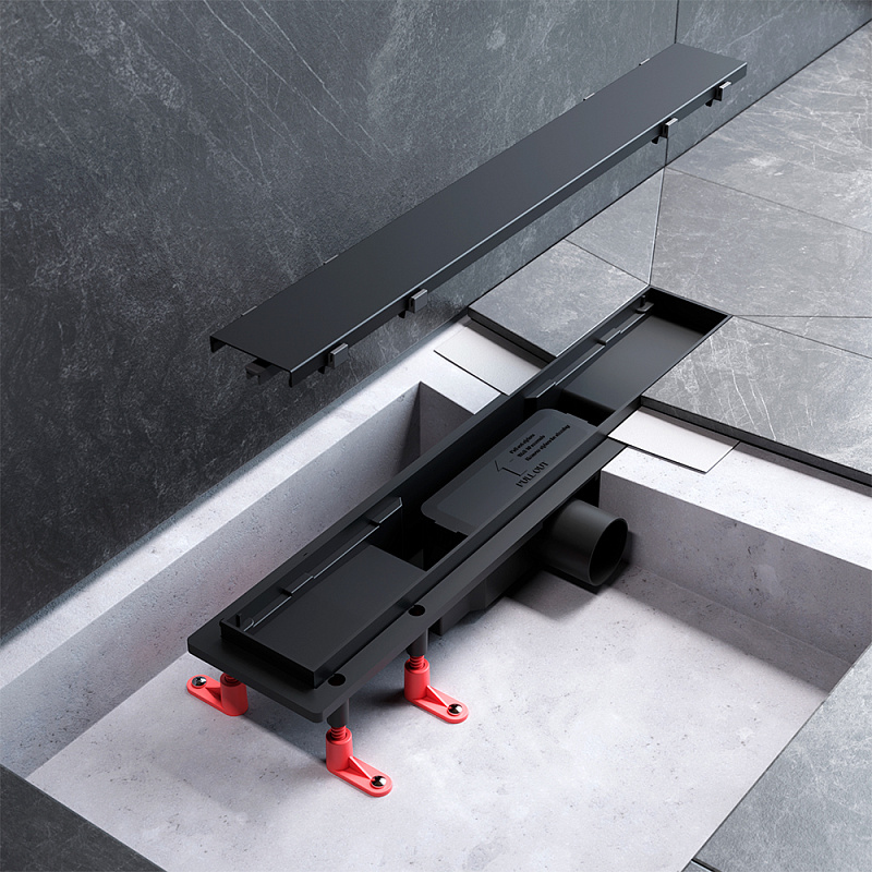 Душевой трап (лоток) 50 AM.PM PrimeFlow W02SC-U11-050-04BM комбинированный затвор с черной матовой решеткой под плитку