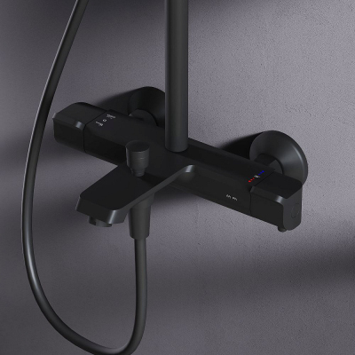 Душевая система AM.PM Func F078F522 стойка с тропическим душем, термостатом, смесителем, изливом, черная