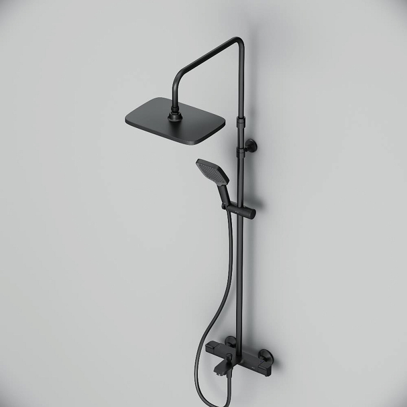 Душевая система AM.PM Func F078F522 стойка с тропическим душем, термостатом, смесителем, изливом, черная