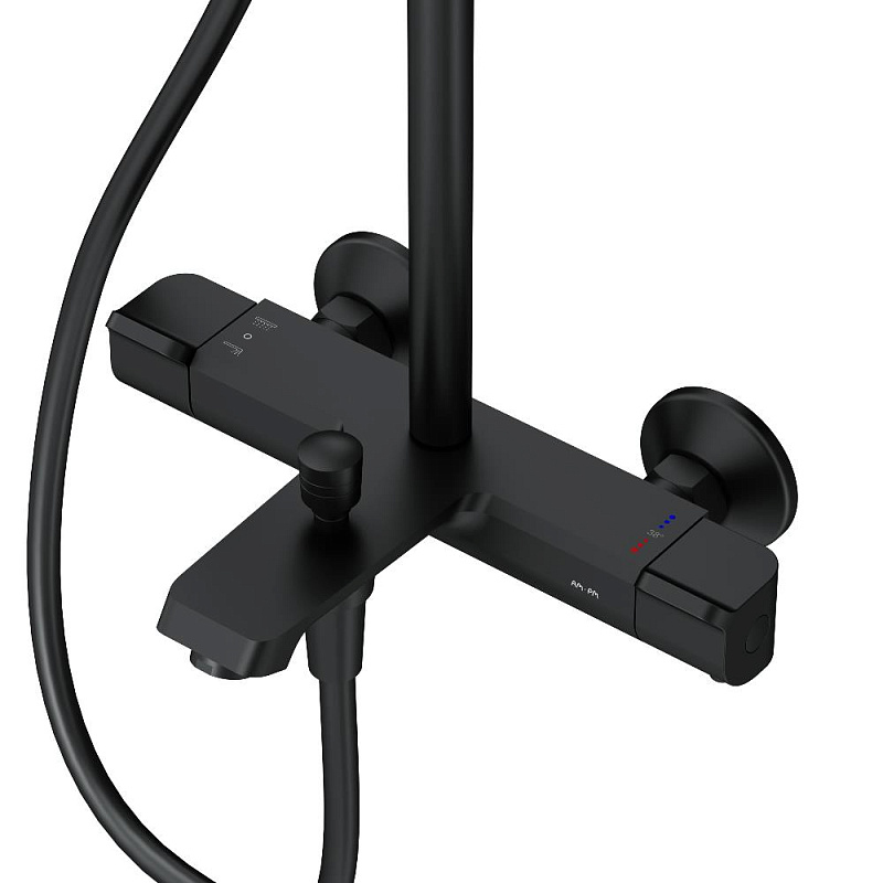 Душевая система AM.PM Func F078F522 стойка с тропическим душем, термостатом, смесителем, изливом, черная