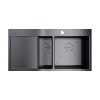 Кухонная мойка Omoikiri Akisame 100-2-R-GM нерж. сталь/вороненая сталь, 4973104