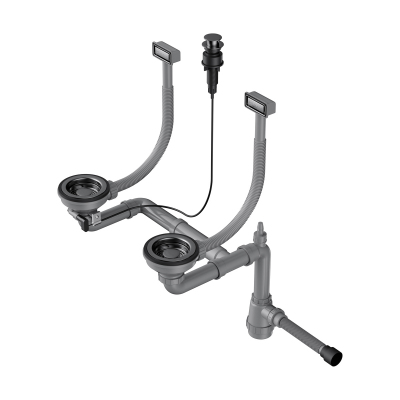 Арматура с клапаном-автоматом для двухчашевых моек с прямоугольными переливами Omoikiri WK-2-A-GM, 4956496