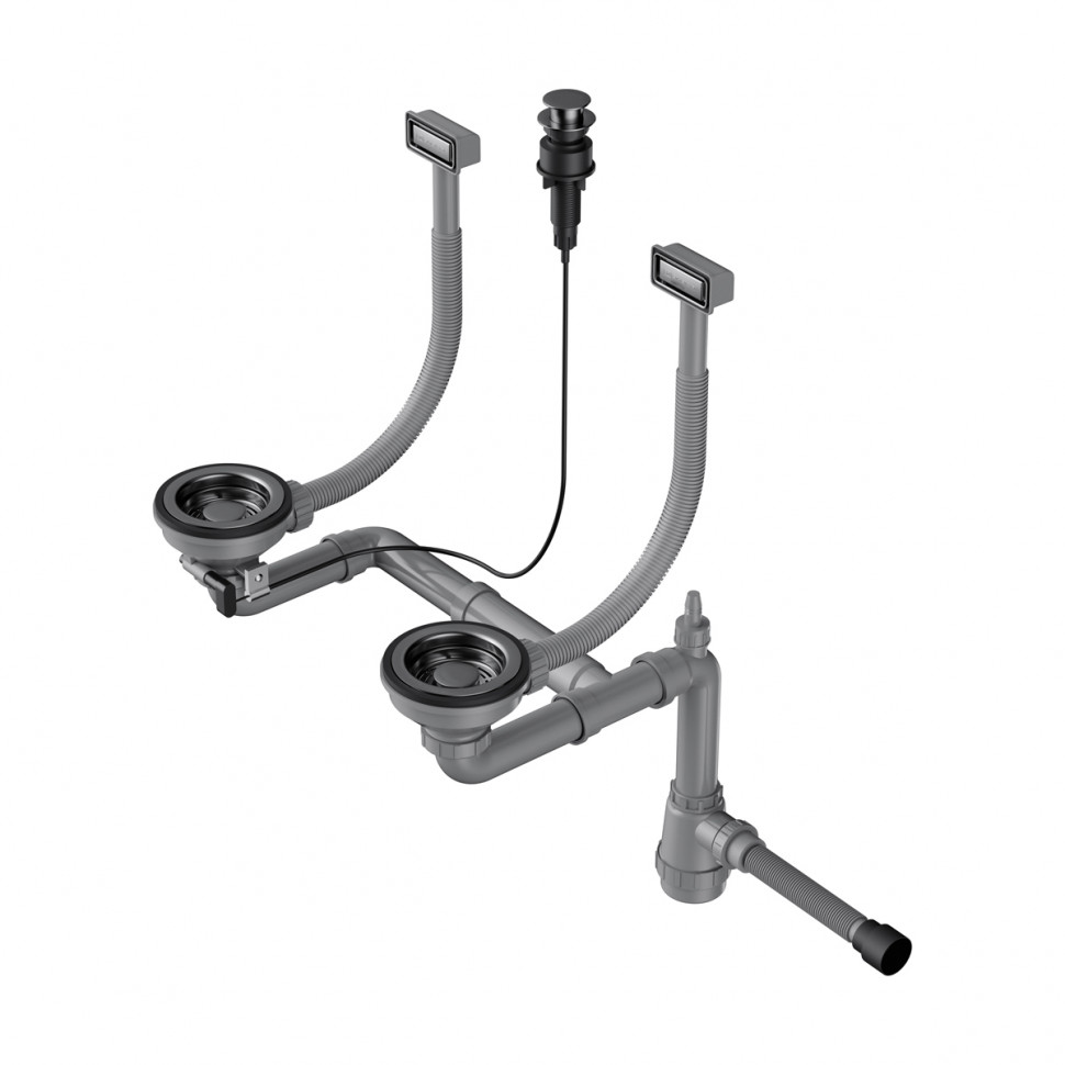 Арматура с клапаном-автоматом для двухчашевых моек с прямоугольными переливами Omoikiri WK-2-A-GM, 4956496