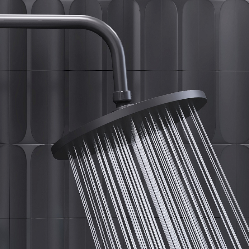 Душевая система Damixa Jupiter 977810300 стойка с тропическим душем, термостатом, смесителем, изливом, черная матовая