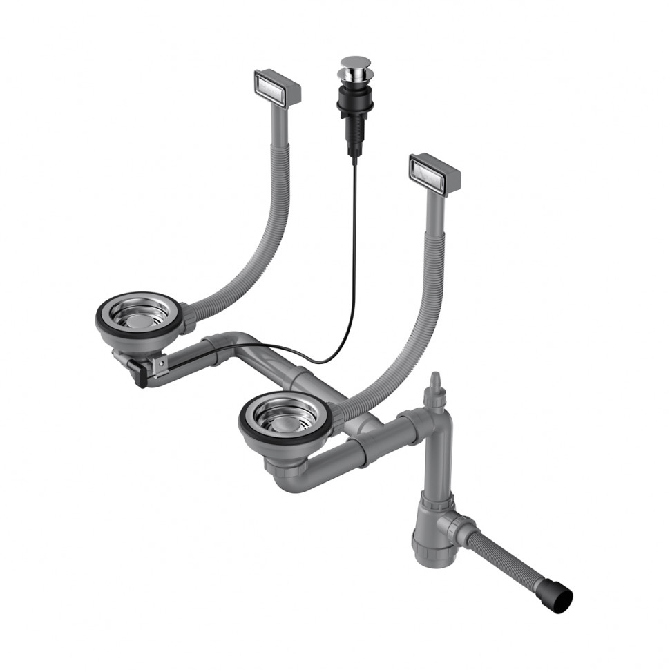 Арматура с клапаном-автоматом для двухчашевых моек с прямоугольными переливами Omoikiri WK-2-A-IN, 4956484