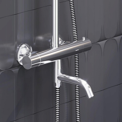 Душевая система Damixa Jupiter 977810000 стойка с тропическим душем, термостатом, смесителем, изливом, хром