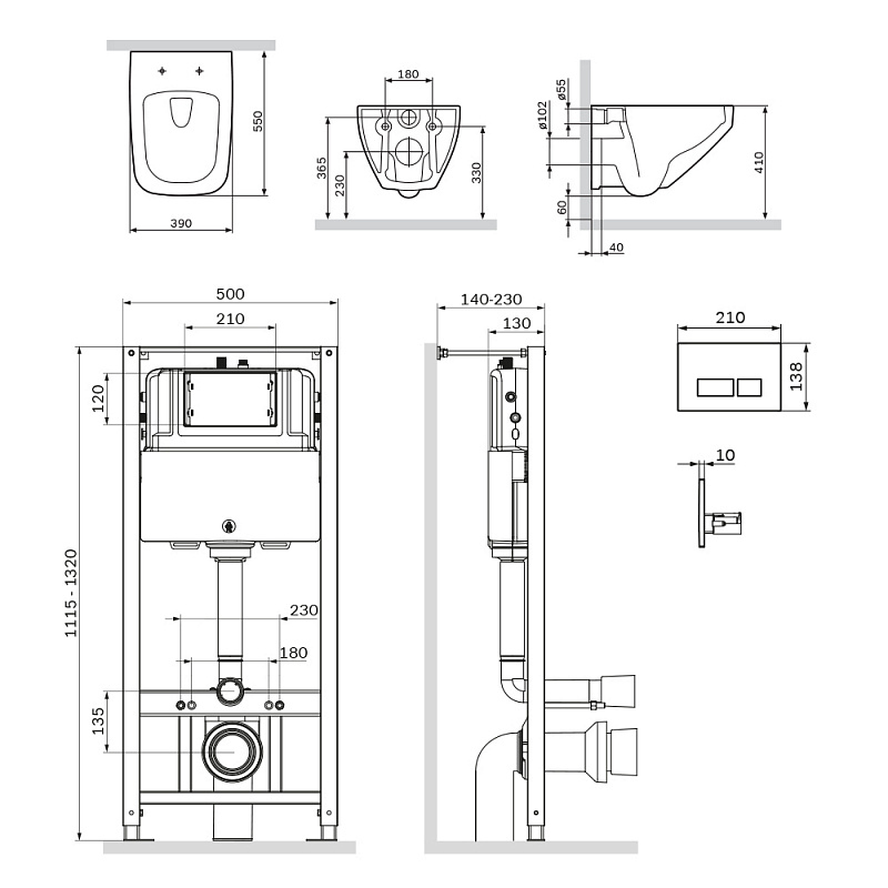 Унитаз подвесной безободковый с инсталляцией AM.PM Inspire 2.0 IS47001.50A1700 сиденьем микролифт, белой пневм. клавишей