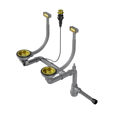 Арматура с клапаном-автоматом для двухчашевых моек с прямоугольными переливами Omoikiri WK-2-A-LG, 4956495