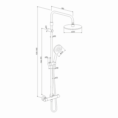 Душевая система Damixa Jupiter 977800000 стойка с тропическим душем, термостатом, смесителем, хром