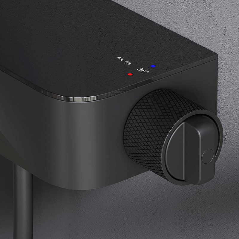 Душевая система AM.PM Func F078F322 стойка с тропическим душем, термостатом, смесителем, изливом, черная