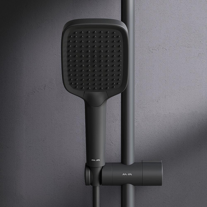 Душевая система AM.PM Func F078F322 стойка с тропическим душем, термостатом, смесителем, изливом, черная