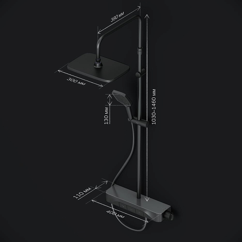 Душевая система AM.PM Func F078F322 стойка с тропическим душем, термостатом, смесителем, изливом, черная