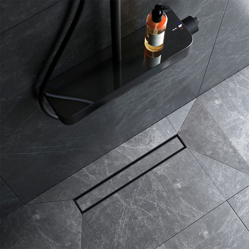 Душевой трап (лоток) 50 AM.PM MasterFlow W01SC-U11-050-04BM комбинированный затвор с черной матовой решеткой под плитку