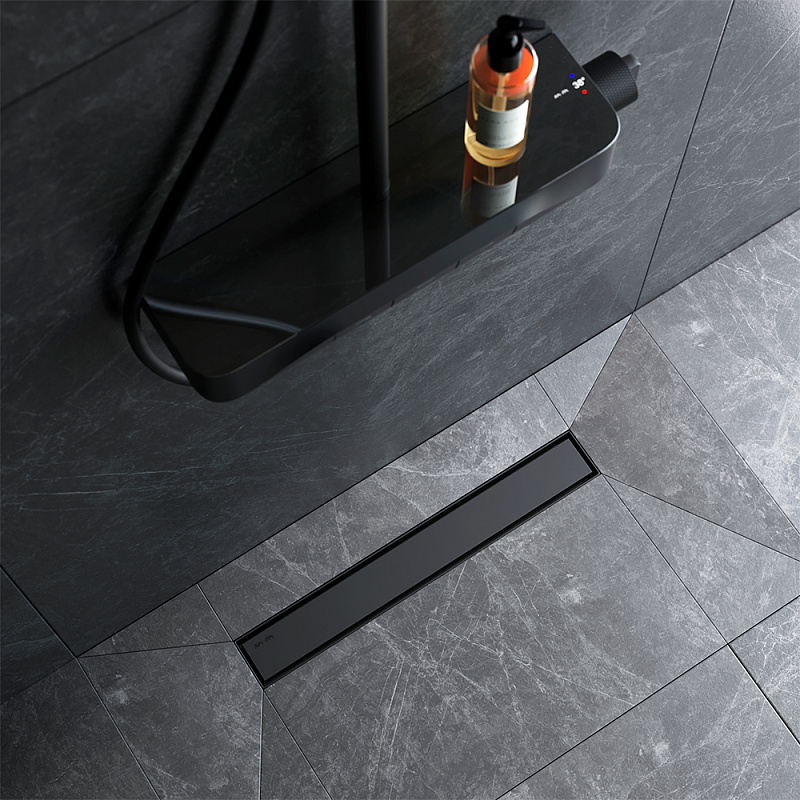 Душевой трап (лоток) 50 AM.PM MasterFlow W01SC-U11-050-04BM комбинированный затвор с черной матовой решеткой под плитку