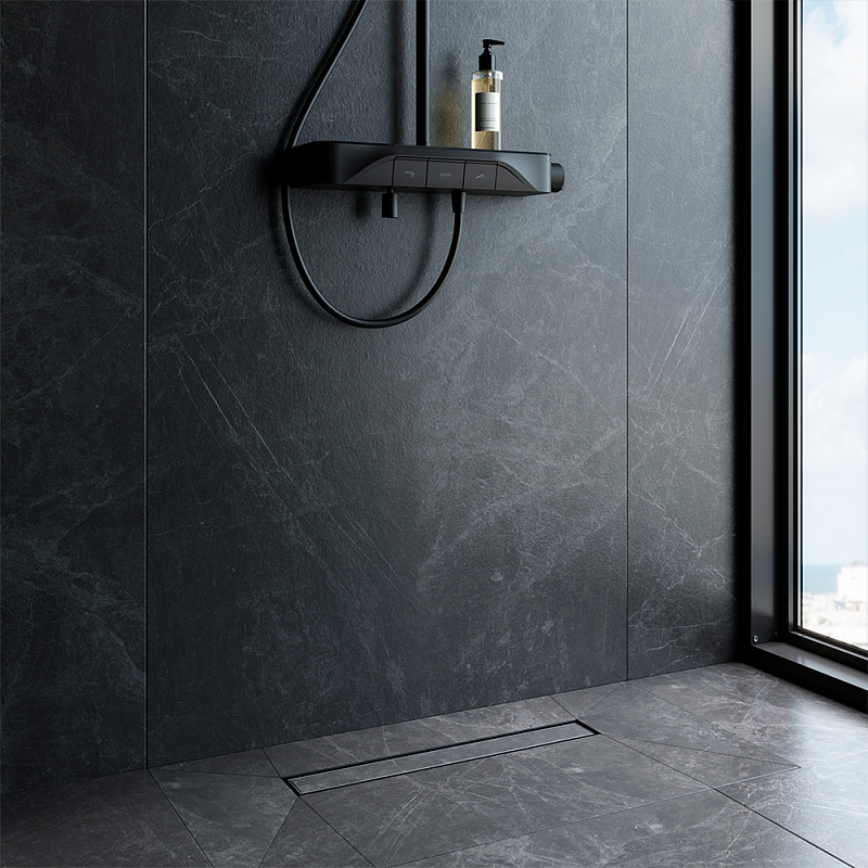 Душевой трап (лоток) 50 AM.PM MasterFlow W01SC-U11-050-04BM комбинированный затвор с черной матовой решеткой под плитку