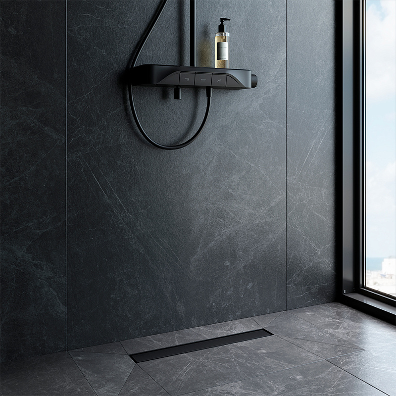 Душевой трап (лоток) 50 AM.PM MasterFlow W01SC-U11-050-04BM комбинированный затвор с черной матовой решеткой под плитку