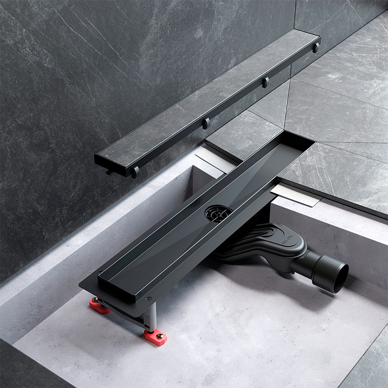 Душевой трап (лоток) 50 AM.PM MasterFlow W01SC-U11-050-04BM комбинированный затвор с черной матовой решеткой под плитку