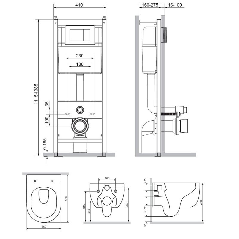 Подвесной унитаз безободковый с инсталляцией Damixa Scandinavian Pure DX36.IS10151.1701 с сиденьем микролифт, хром механ. клавишей