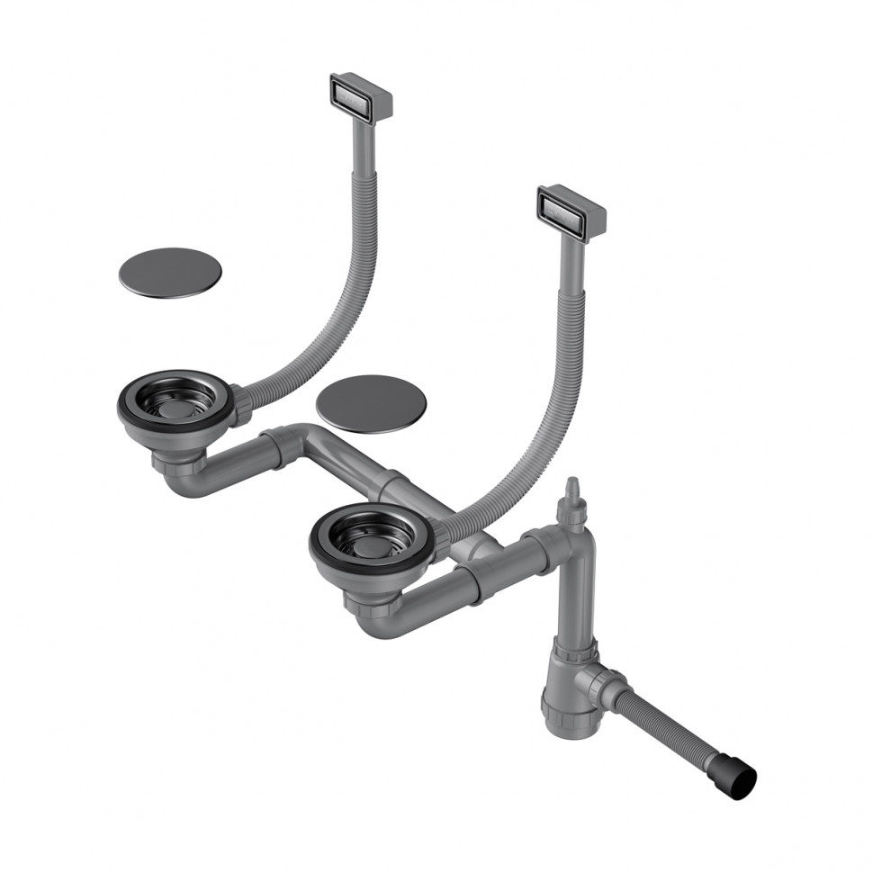 Арматура для двухчашевых моек с прямоугольными переливами и декоративными элементами для корзины Omoikiri WK-2C-GM, 4956498