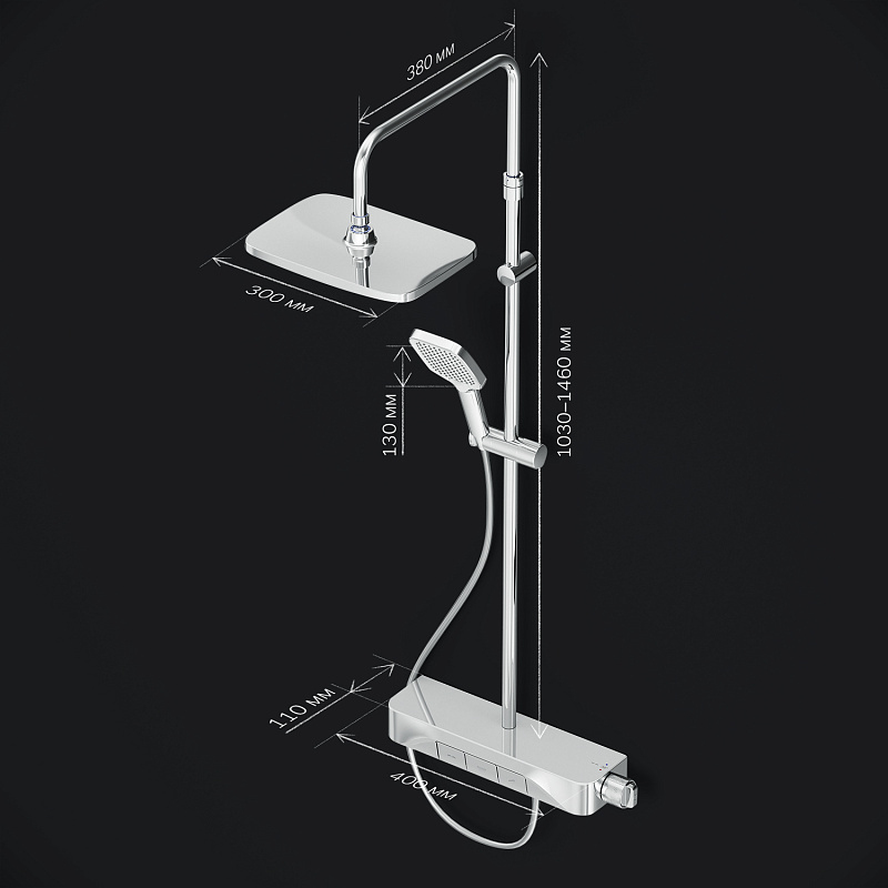 Душевая система AM.PM Func F078F300 стойка с тропическим душем, термостатом, смесителем, изливом, хром