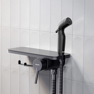 Гигиенический душ со смесителем Damixa Jupiter 773500301 черный встраиваемый, полка, шланг 1200, держатель туалетной бумаги