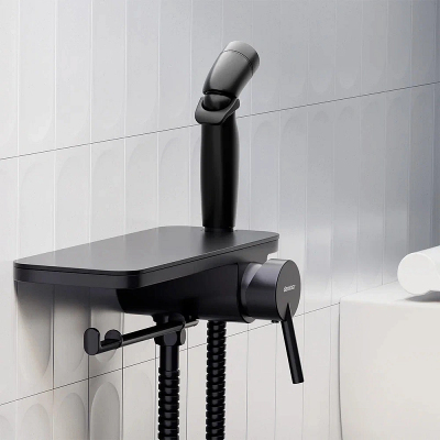 Гигиенический душ со смесителем Damixa Jupiter 773500301 черный встраиваемый, полка, шланг 1200, держатель туалетной бумаги