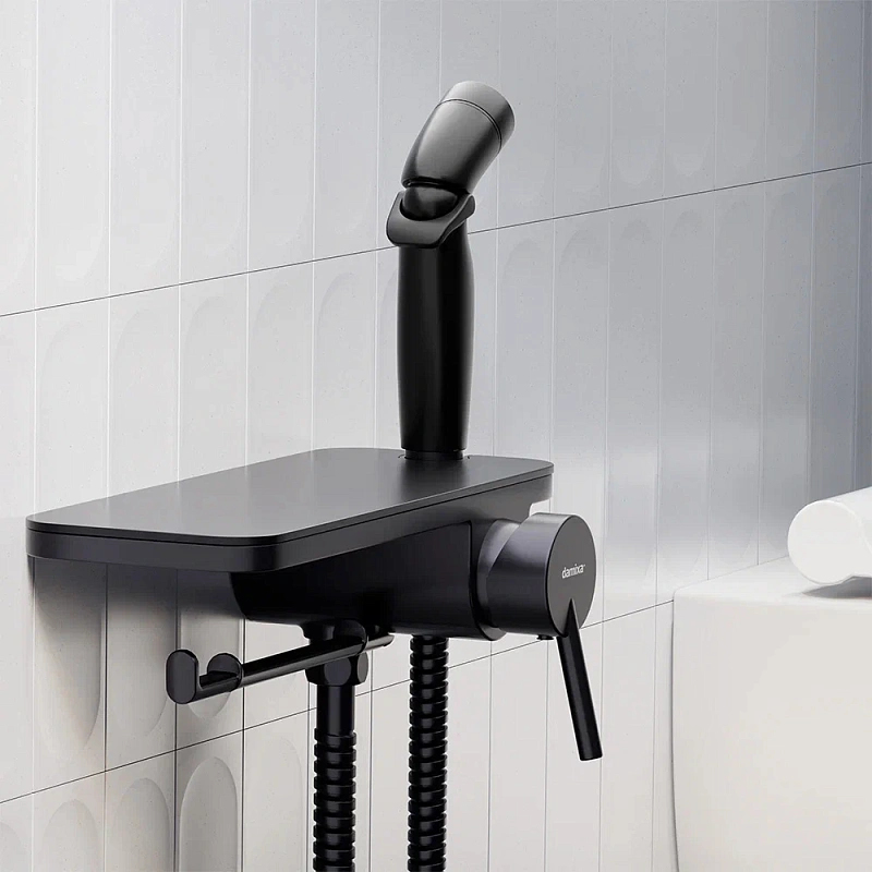Гигиенический душ со смесителем Damixa Jupiter 773500301 черный встраиваемый, полка, шланг 1200, держатель туалетной бумаги