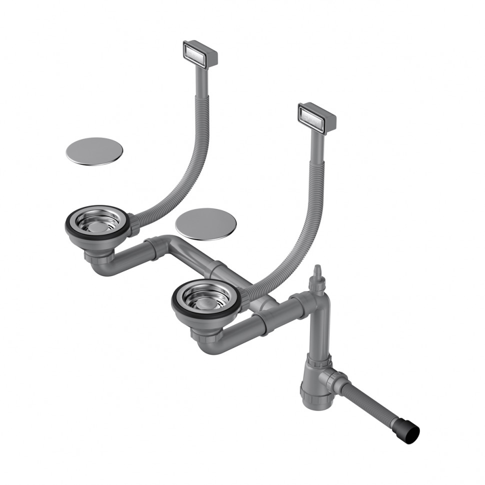 Арматура для двухчашевых моек с прямоугольными переливами и декоративными элементами для корзины Omoikiri WK-2C-IN, 4956476