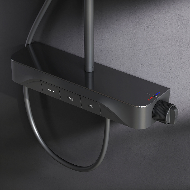 Душевая система AM.PM Func F078F222 стойка с тропическим душем, термостатом, смесителем, черная