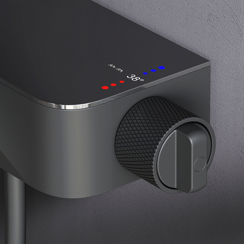 Душевая система AM.PM Func F078F222 стойка с тропическим душем, термостатом, смесителем, черная