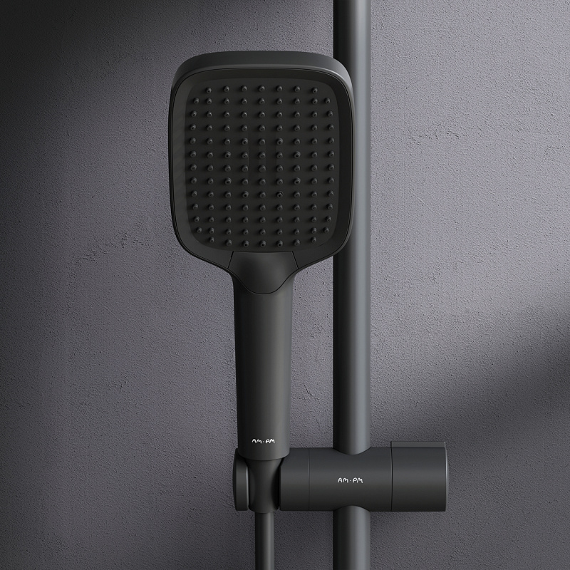 Душевая система AM.PM Func F078F222 стойка с тропическим душем, термостатом, смесителем, черная