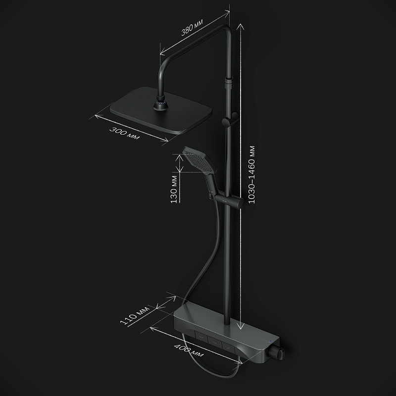 Душевая система AM.PM Func F078F222 стойка с тропическим душем, термостатом, смесителем, черная