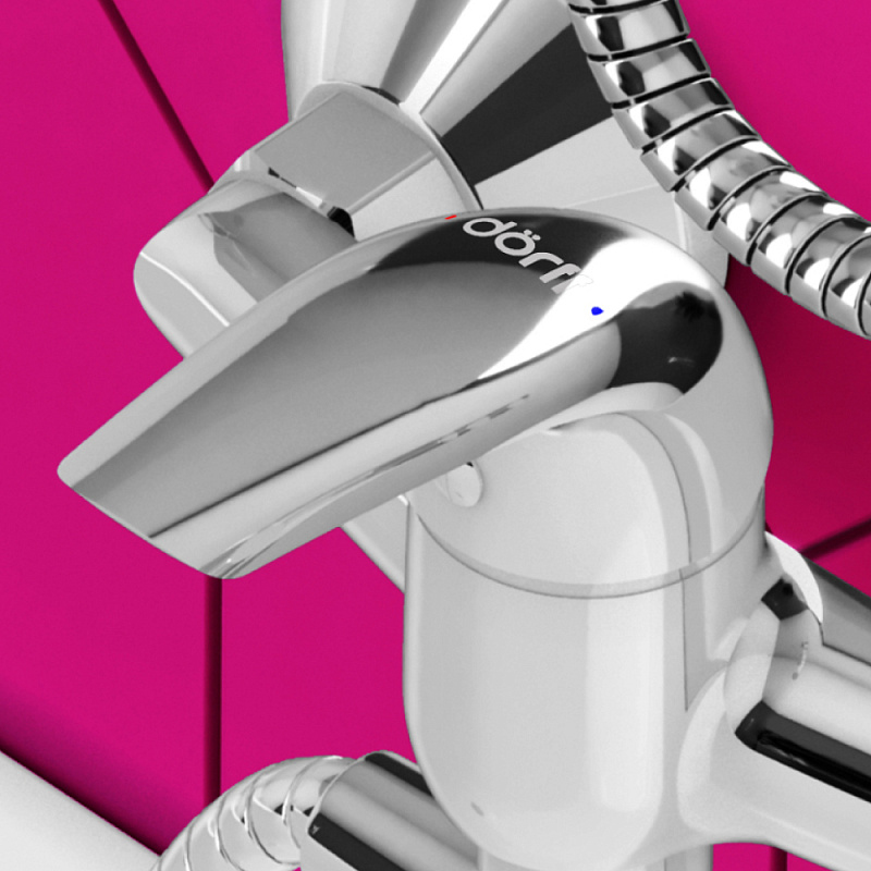 Смеситель для ванны и душа Dorff Stark D1109500 длинный излив, душевая лейка, шланг 1500, хром