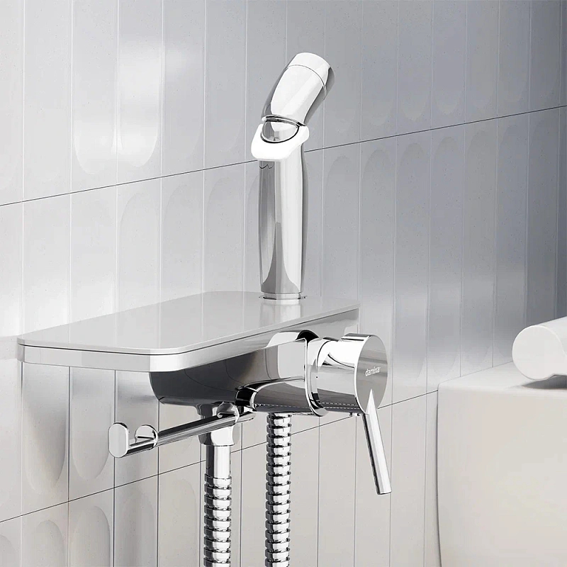 Гигиенический душ со смесителем Damixa Jupiter 773500001 хром встраиваемый, полка, шланг 1200, держатель туалетной бумаги