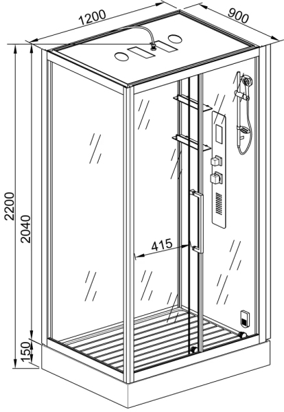 Душевая кабина AvaCan Z120 с баней 120x90 см, Z120STEAM