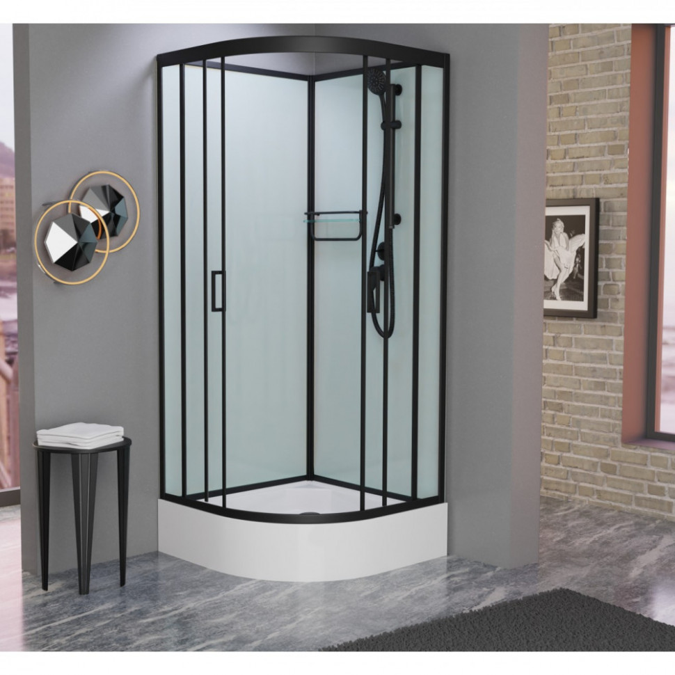 Душевая кабина Frank F400/1 М Black  100x100 без крыши матовое стекло, 20065