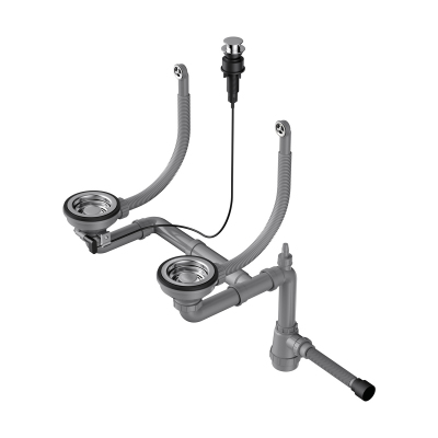 Арматура с клапаном-автоматом для двухчашевых моек с круглыми переливами Omoikiri WK-2-R-A-IN, 4956506