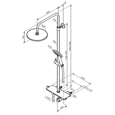 Душевая система Damixa Jupiter 977750300 стойка с тропическим душем, термостатом, смесителем, черная матовая