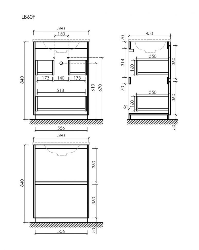 Тумба напольная под раковину SANCOS Libra Floor, белый глянец 590х450х840 мм, LB60FW